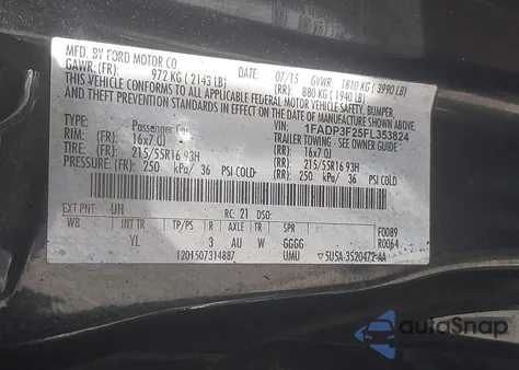 2015 Ford Focus Se z USA, uszkodzony, nr VIN 1FADP3F25FL353824